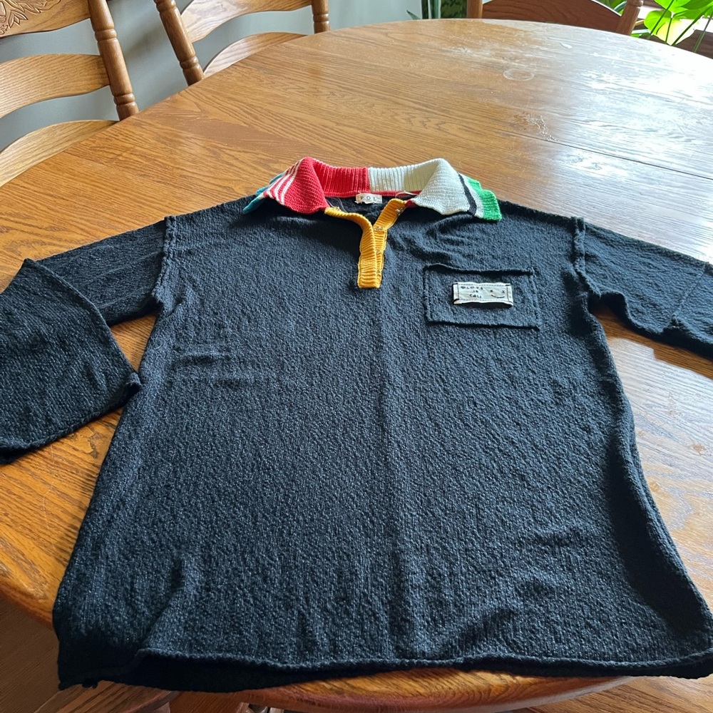 POL Black Knit Polo with Colorful Contrast Collar
